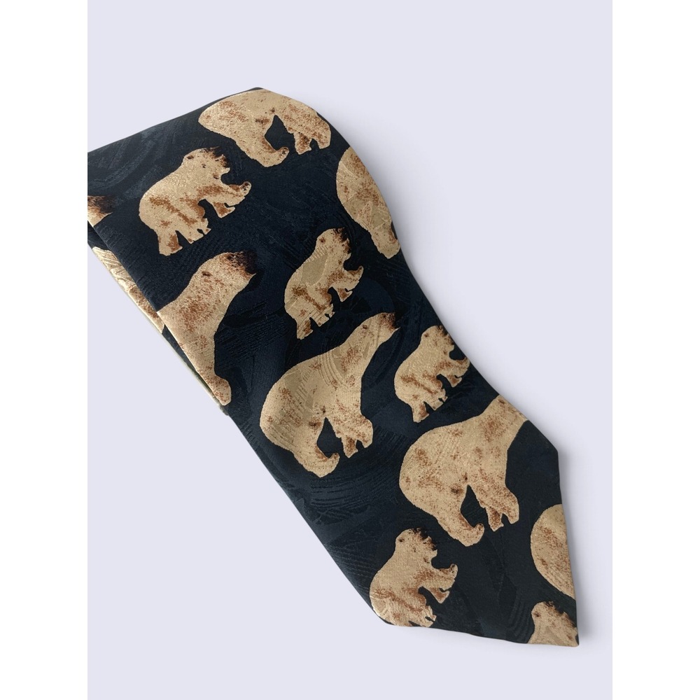 Wembley Vintage 90s Endangered Species Polar Bear Silk Tie USA Made Wide Blade
